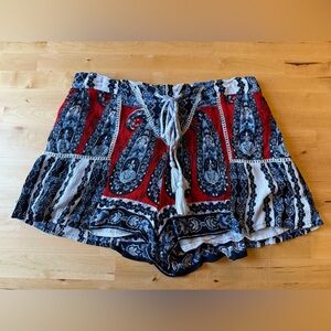 Patrons of Peace paisley tie front red blue shorts size L